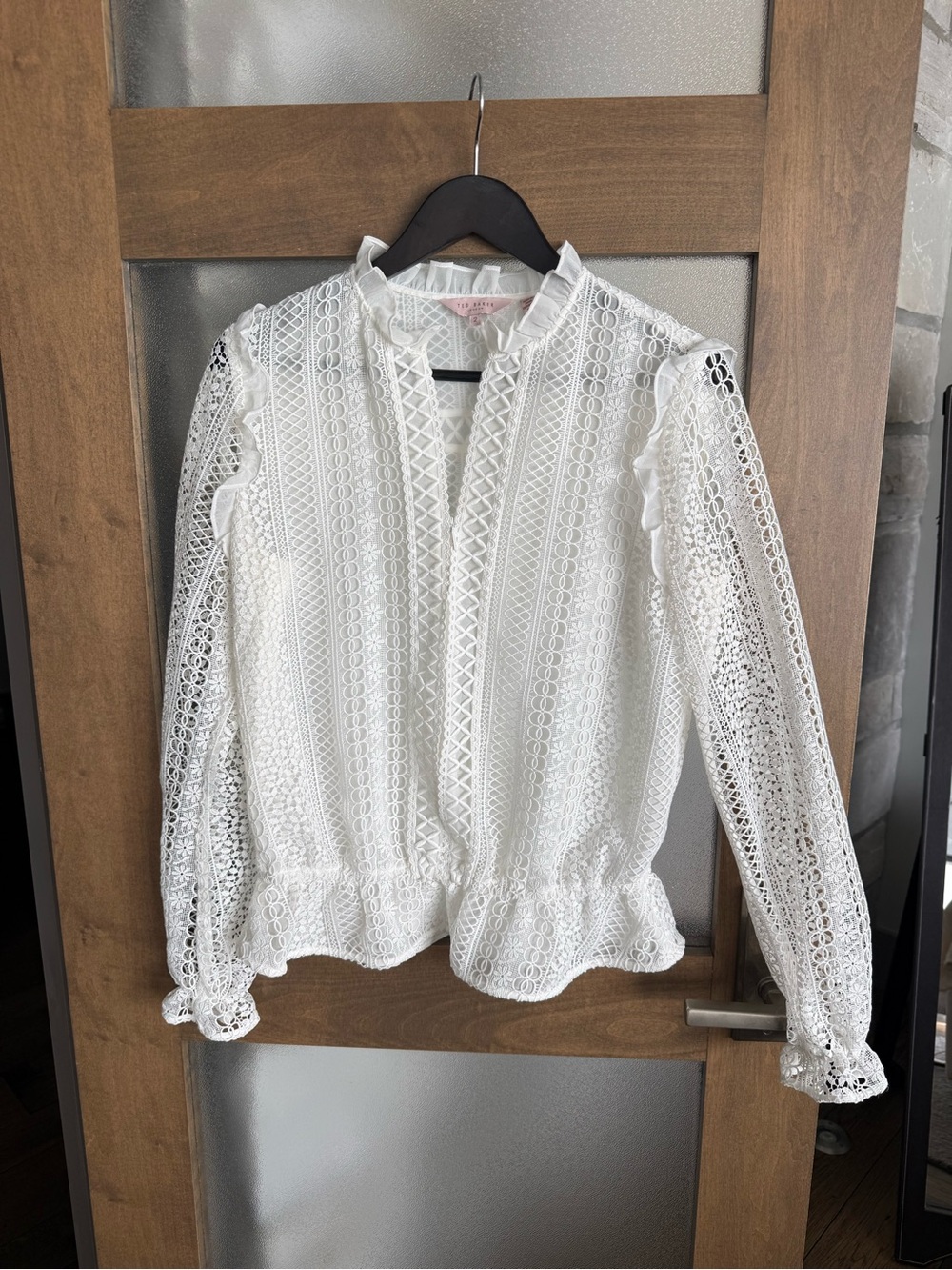 Ted Baker White Lace Long-Sleeve Peplum Blouse